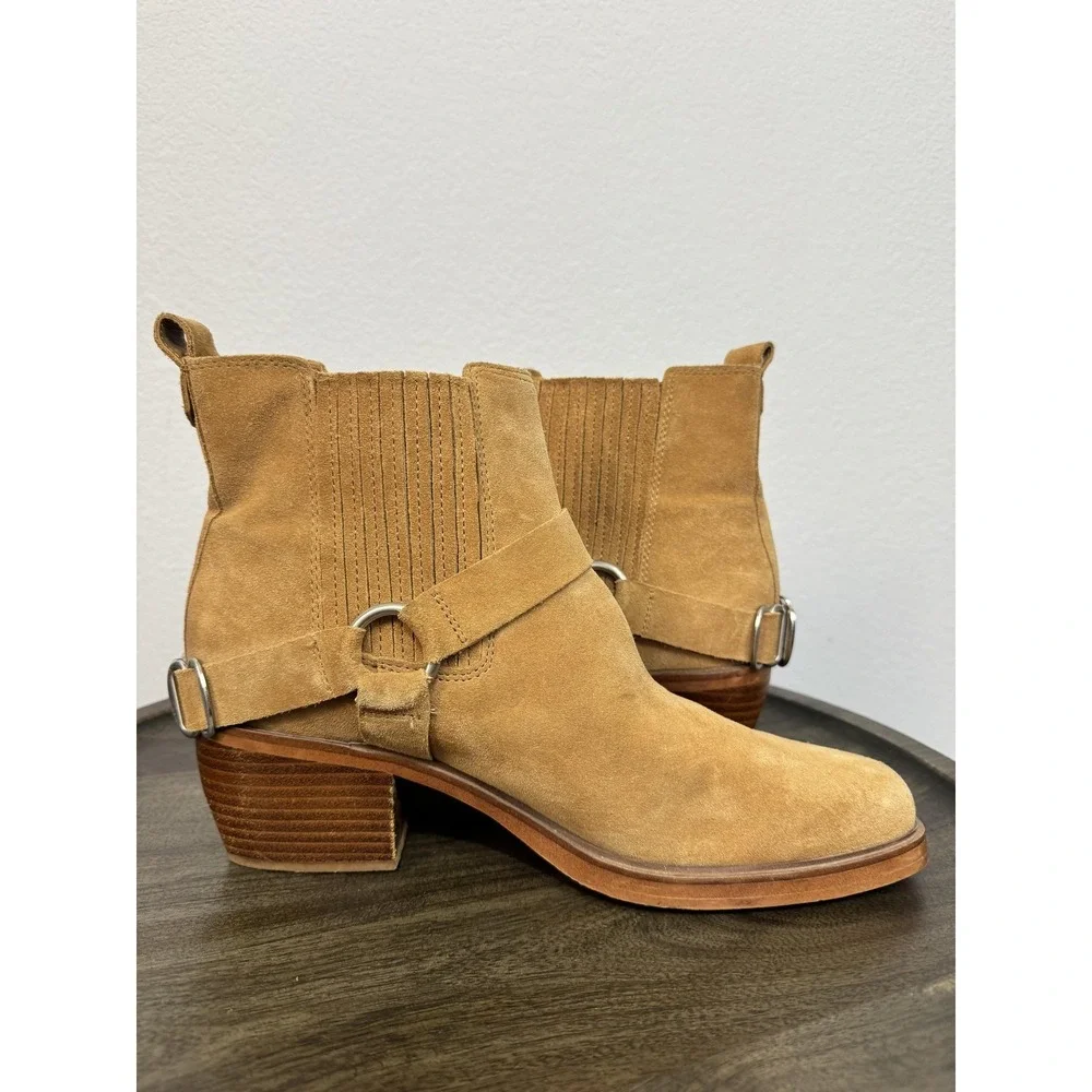 Sam Edelman Bellamie Boot Women's Size 10 Camel Suede‎ Western Harness Ankle